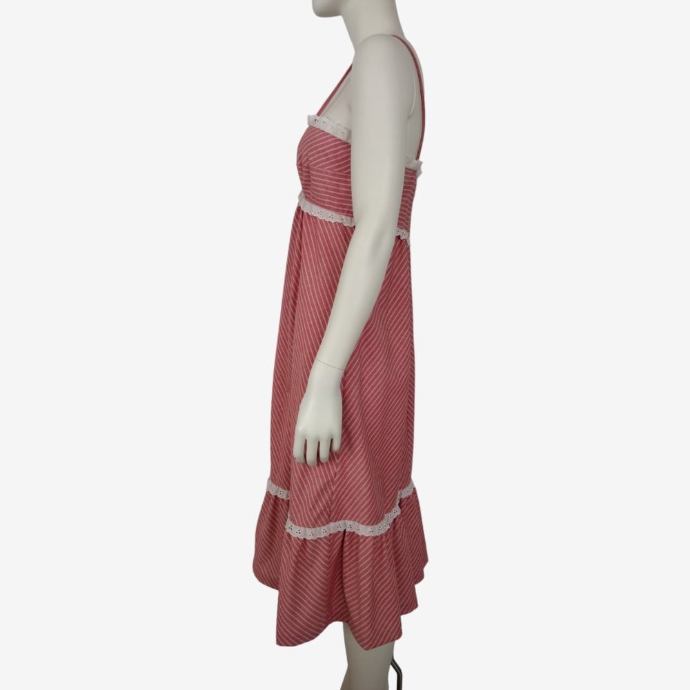 Vintage 1970s Jody T Pink Striped Empire Waist Ruffled Hem Midi Dress - Picture 7 of 11